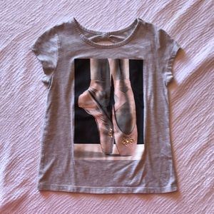 Ballet slippers on t-shirt